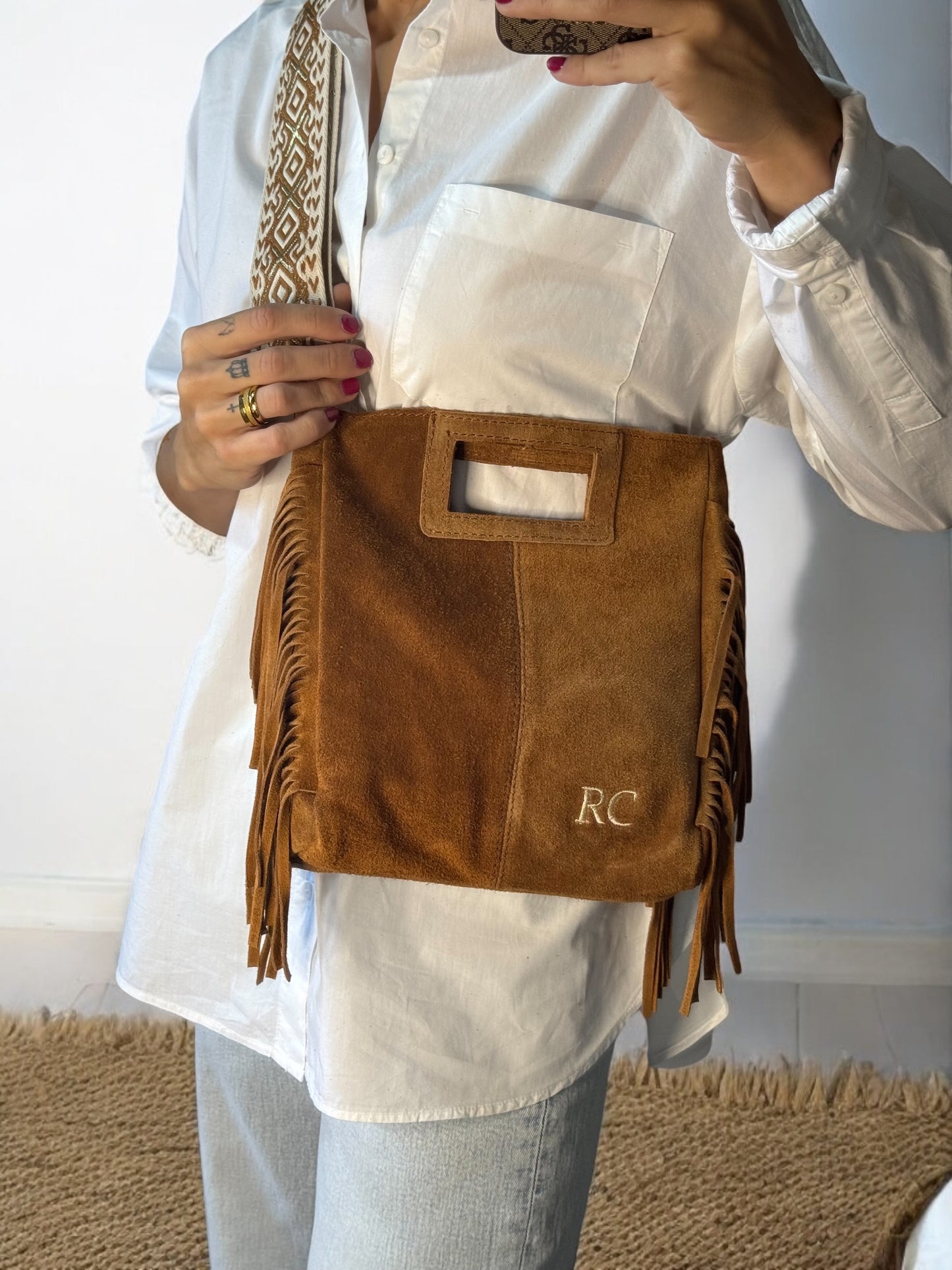 Bolso Flecos piel de ante - Color Camel