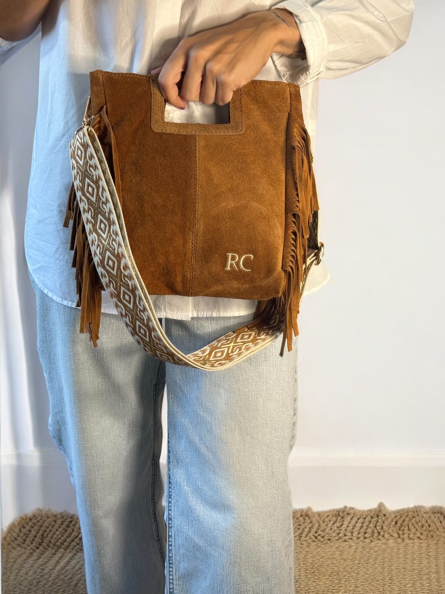 Bolso Flecos piel de ante - Color Camel