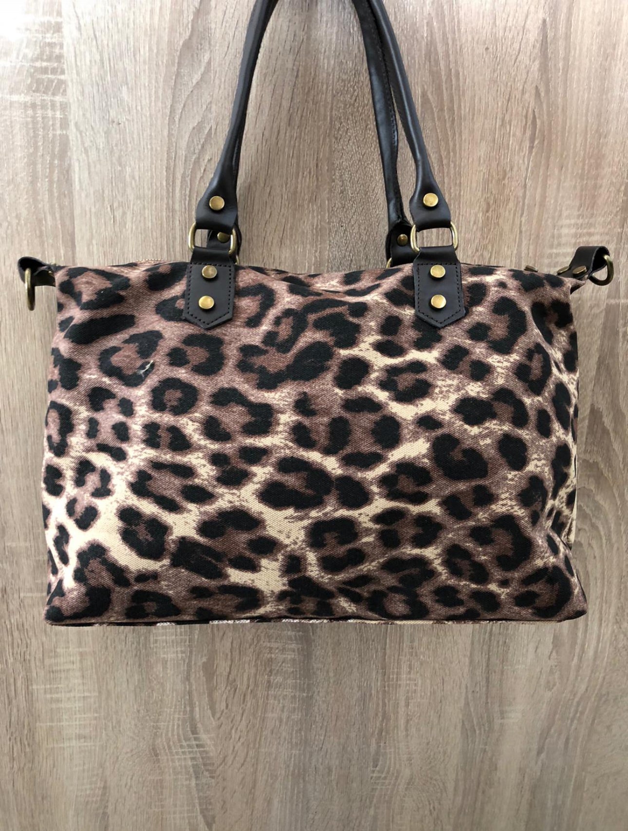 Bolso combinado piel y loneta - Color Teja