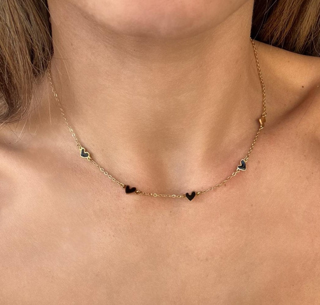 Collar mini corazones Black