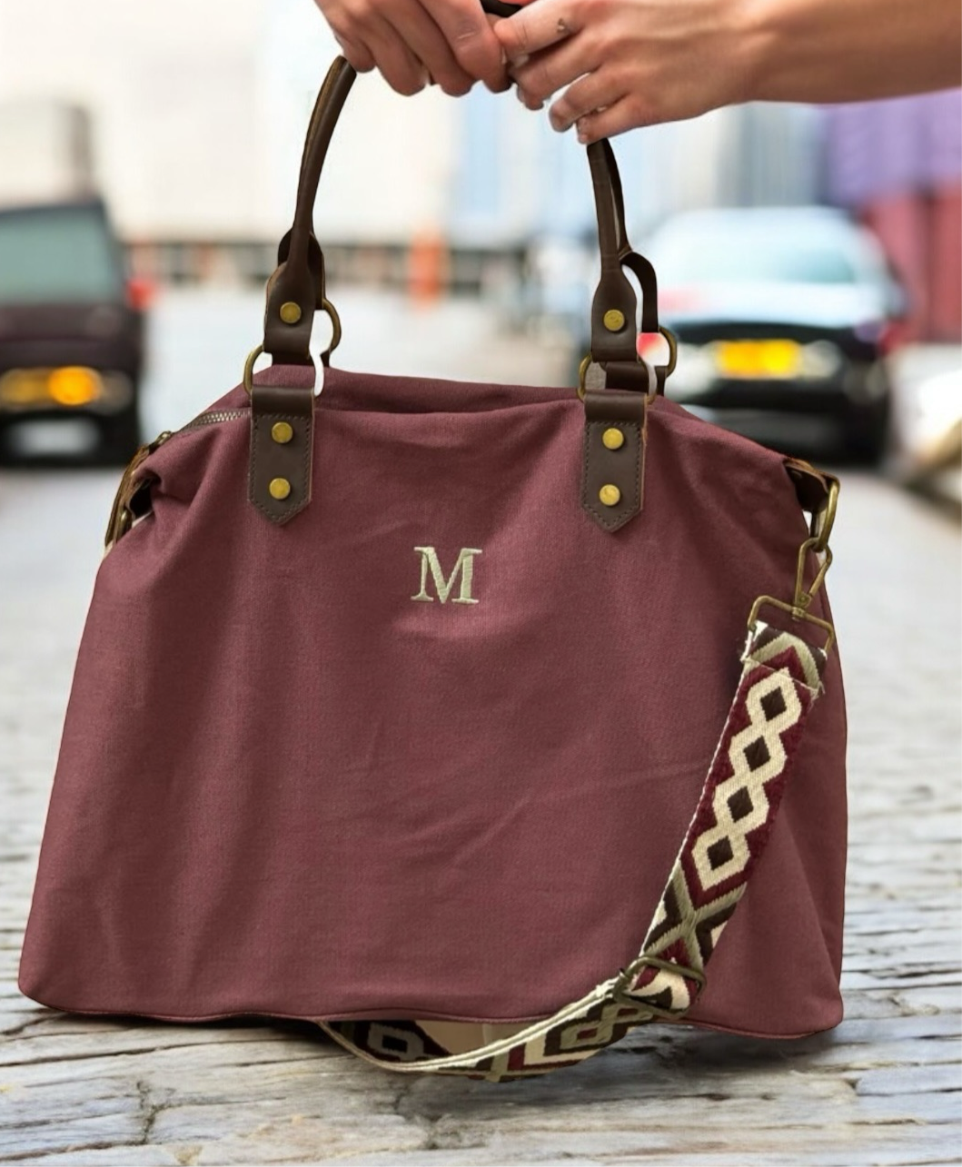 Bolso combinado loneta y piel personalizado - Color caqui