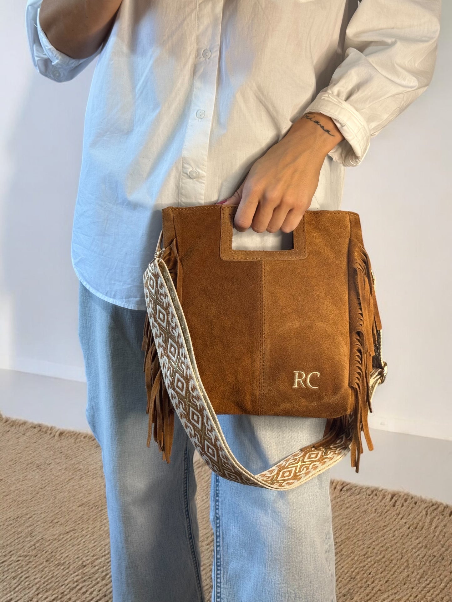 Bolso Flecos piel de ante - Color Camel