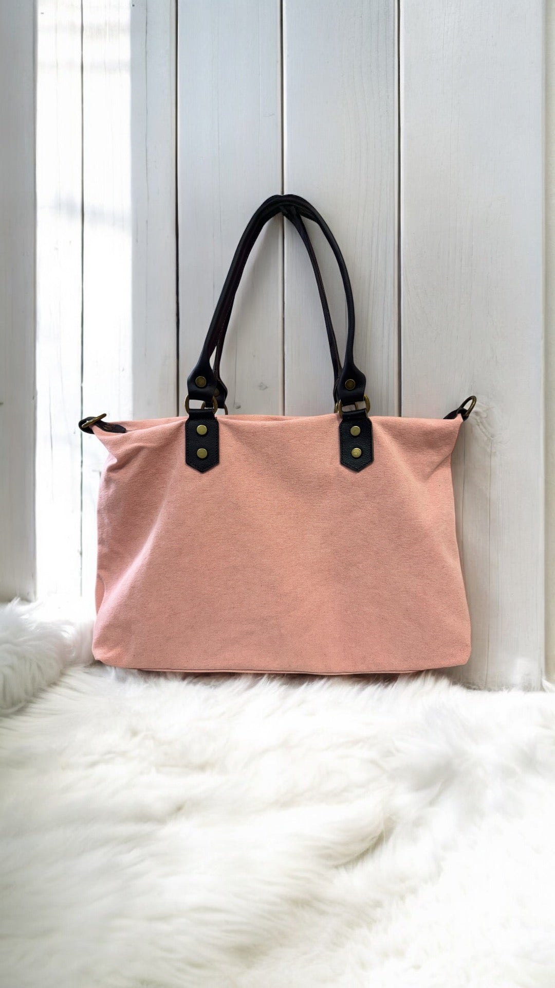 Bolso combinado loneta y piel personalizado - Color caqui