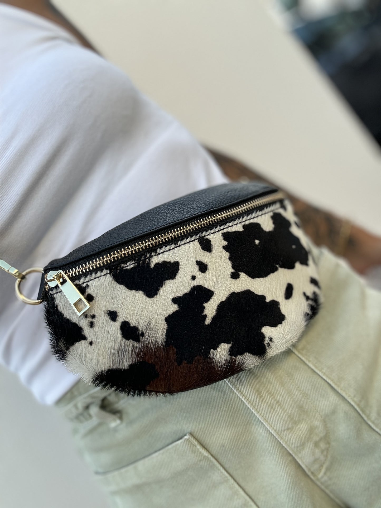Bolso riñonera Animal Print piel y pelo estampado vaca