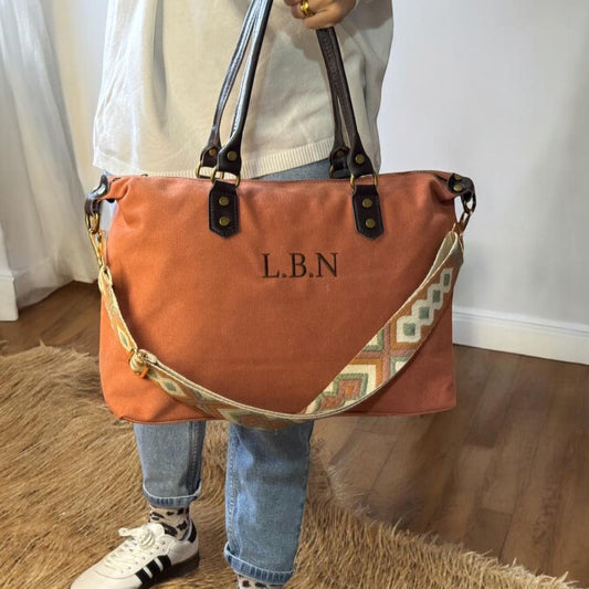 BOLSO SHOPPER LONETA Y PIEL - TEJA