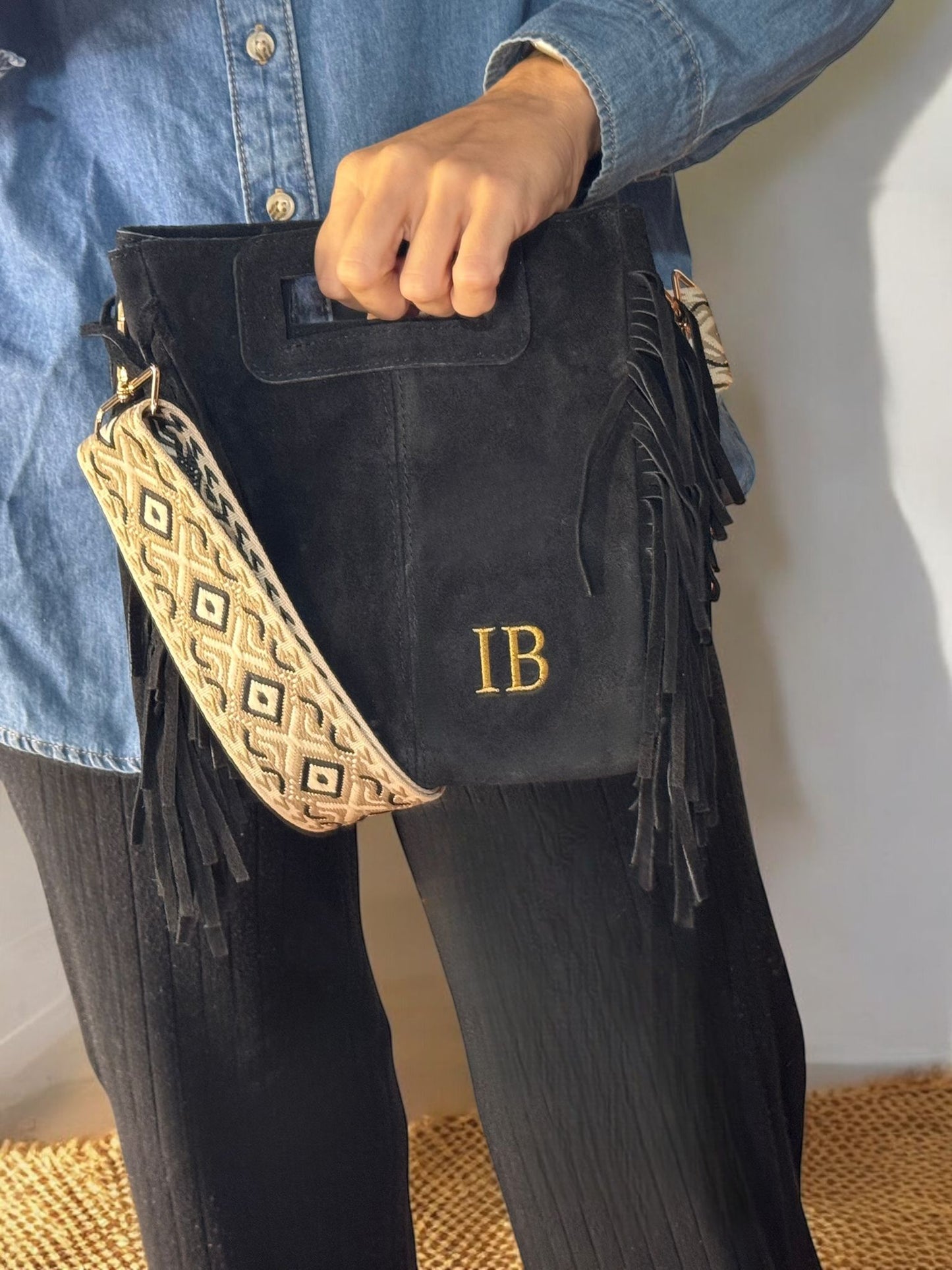 Bolso flecos piel de ante - Color Taupe