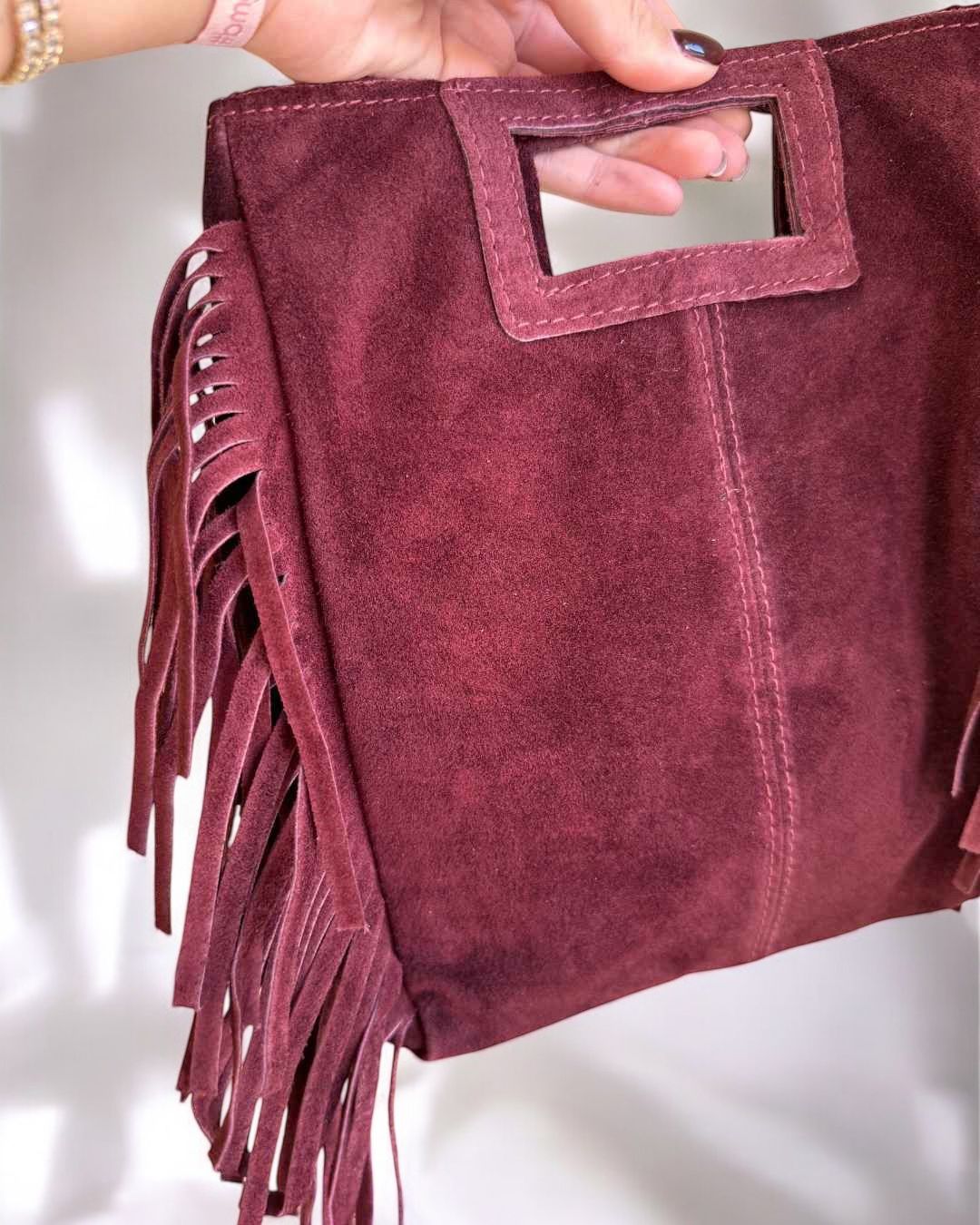 Bolso flecos piel de ante - Color Taupe