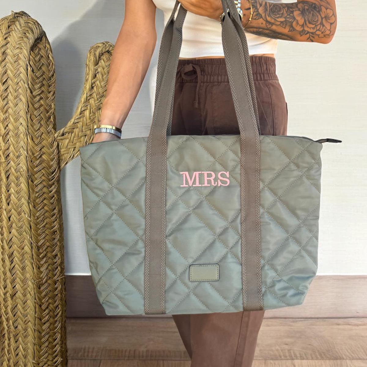 Bolso shopper acolchado personalizado - Color caqui