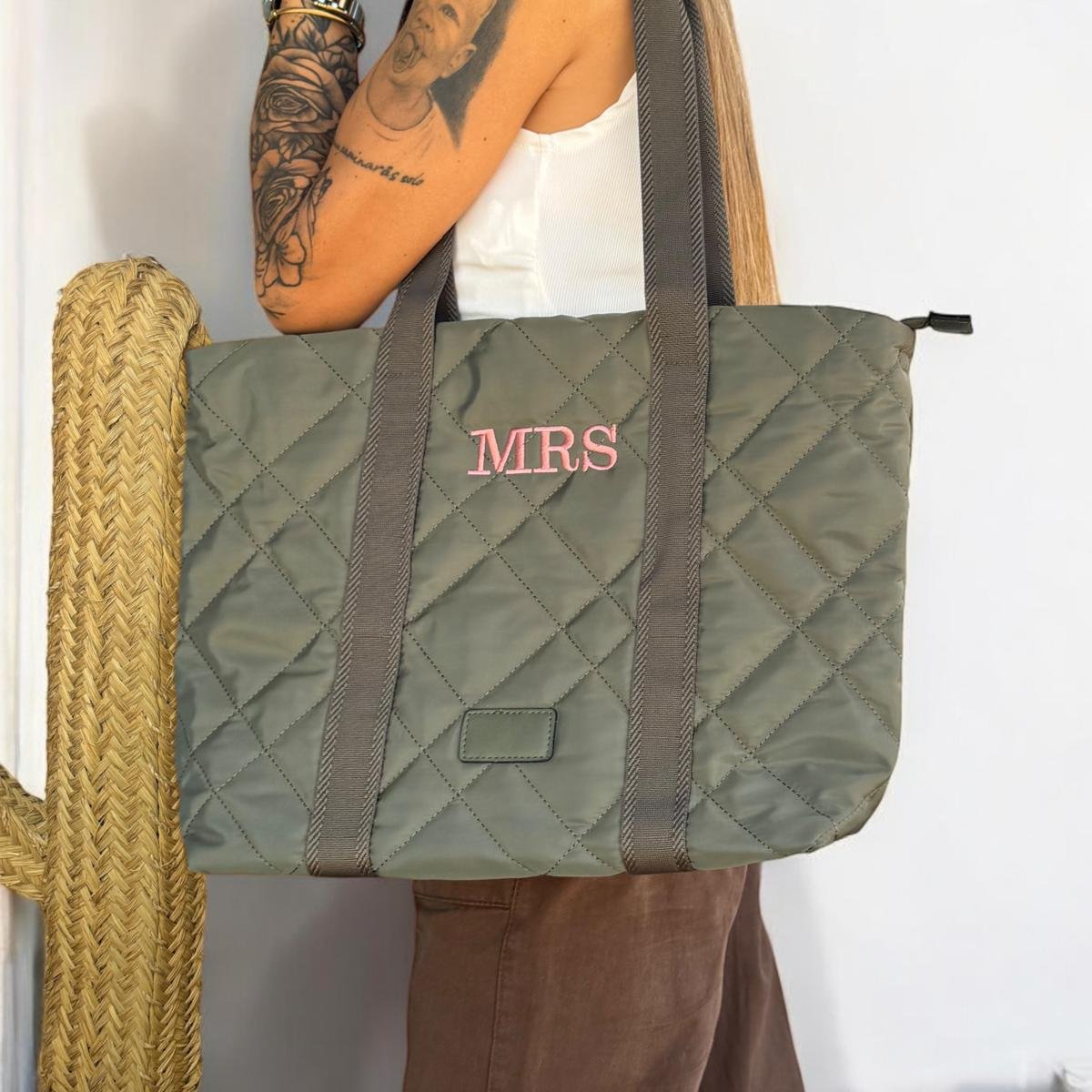 Bolso shopper acolchado personalizado - Color caqui