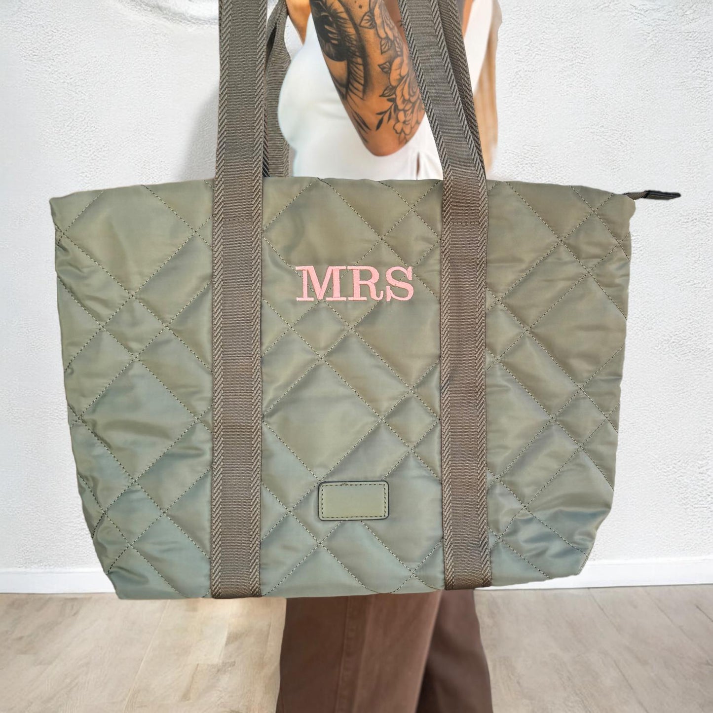 Bolso shopper acolchado personalizado - Color caqui