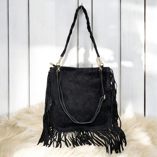 BOLSO SACA BANDOLERA FLECOS - NEGRO