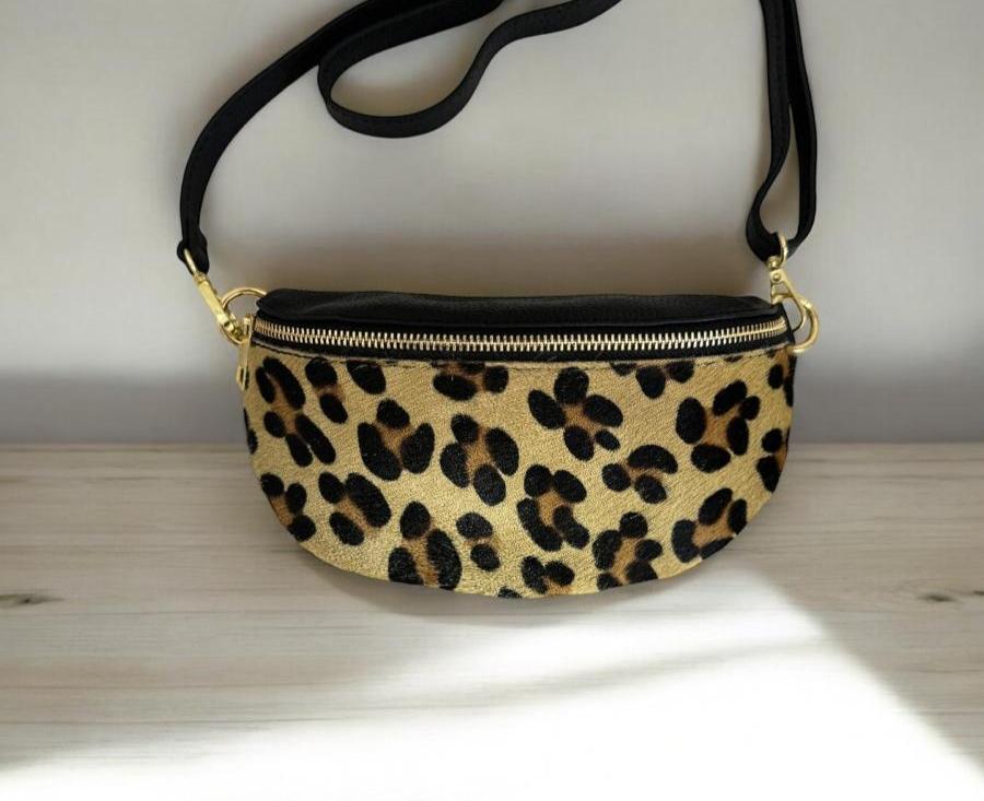 Bolso riñonera animal print piel y pelo - estampado leopardo