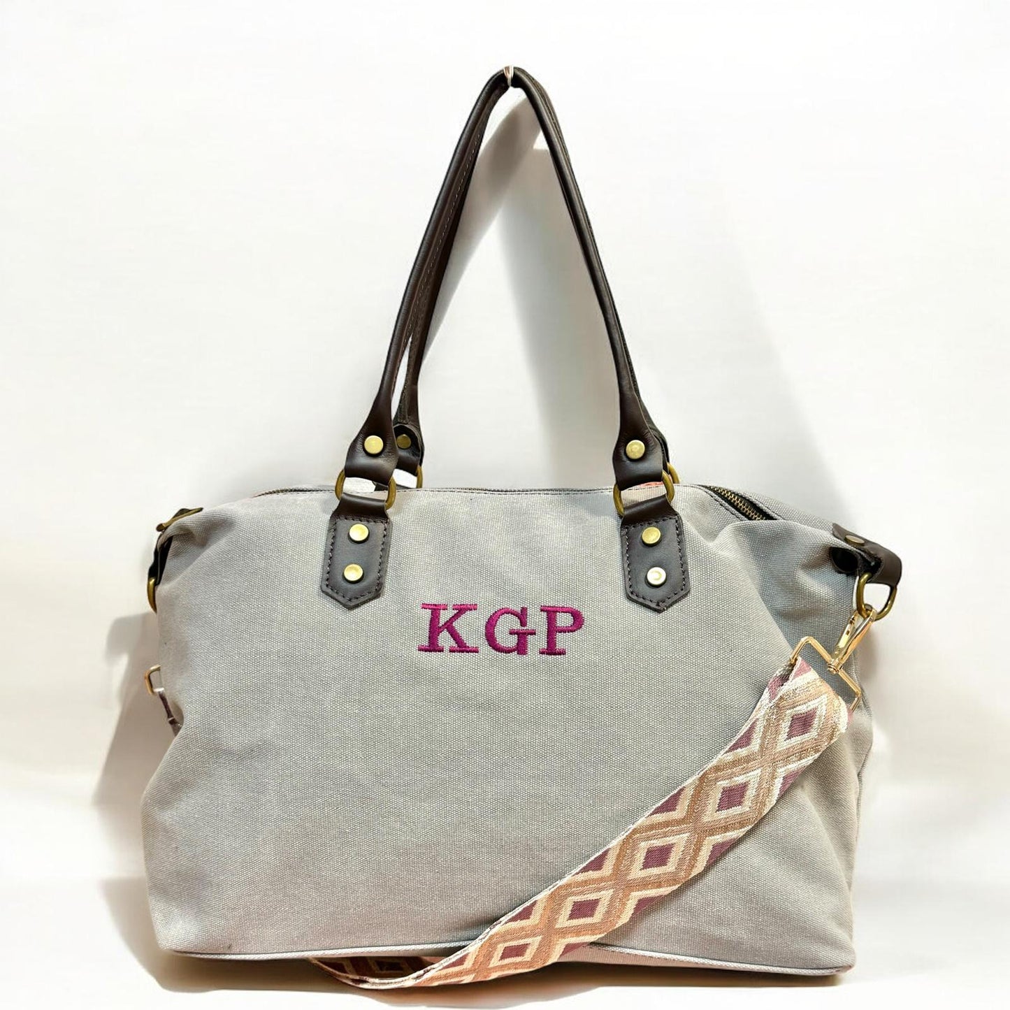 Bolso combinado loneta y piel personalizado - Color gris claro