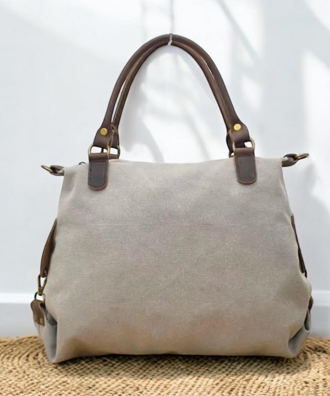 Bolso combinado loneta y piel personalizado - Color Negro