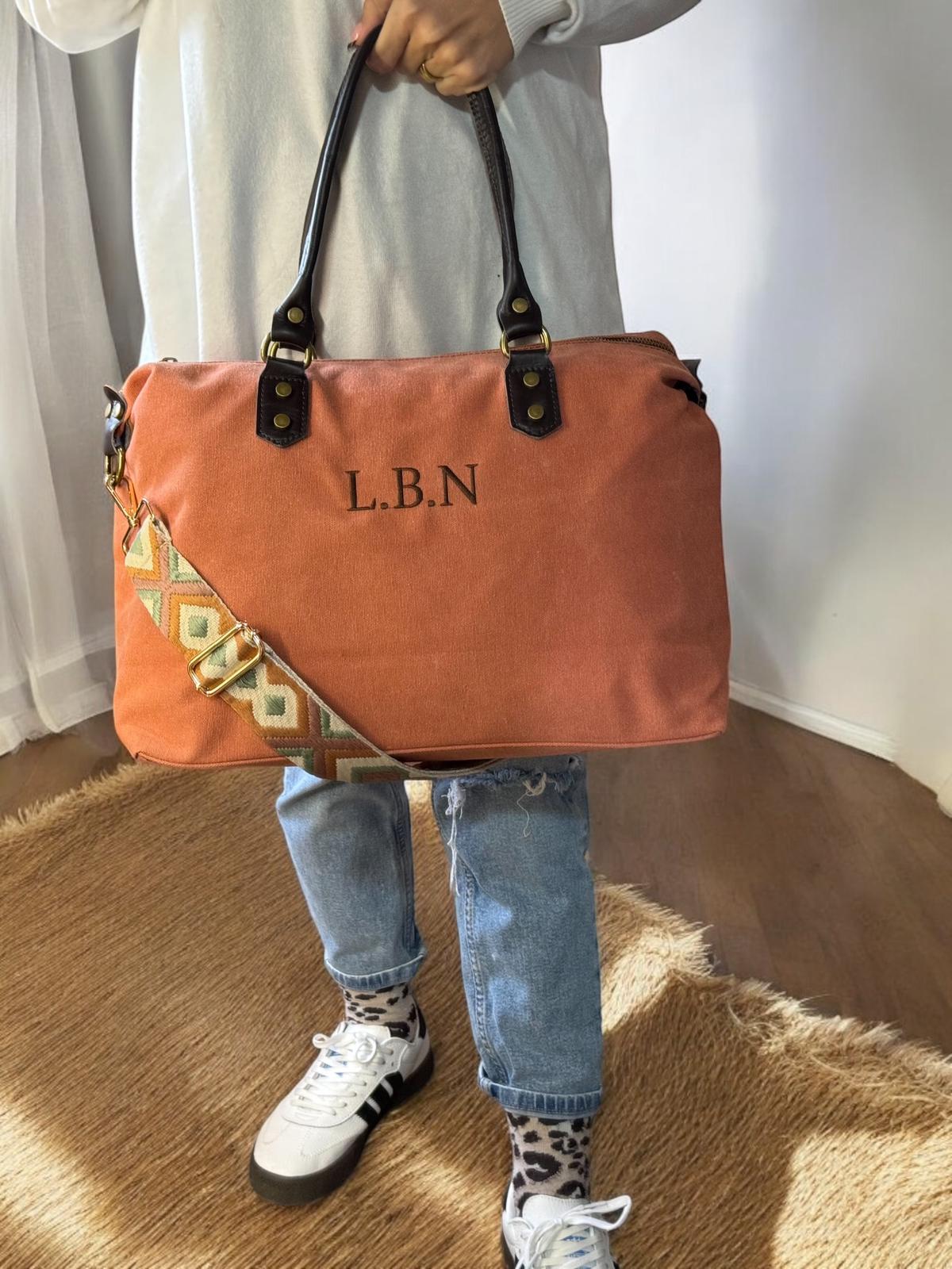 Bolso combinado loneta y piel personalizado - Color caqui