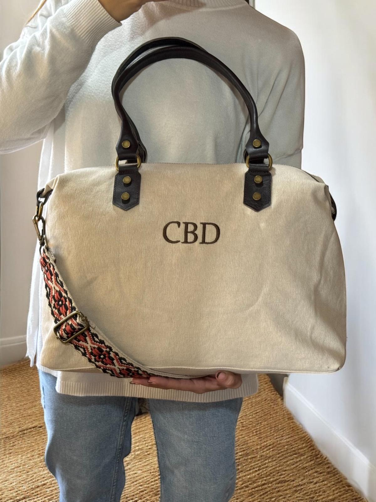 Bolso combinado loneta y piel personalizado - Color caqui