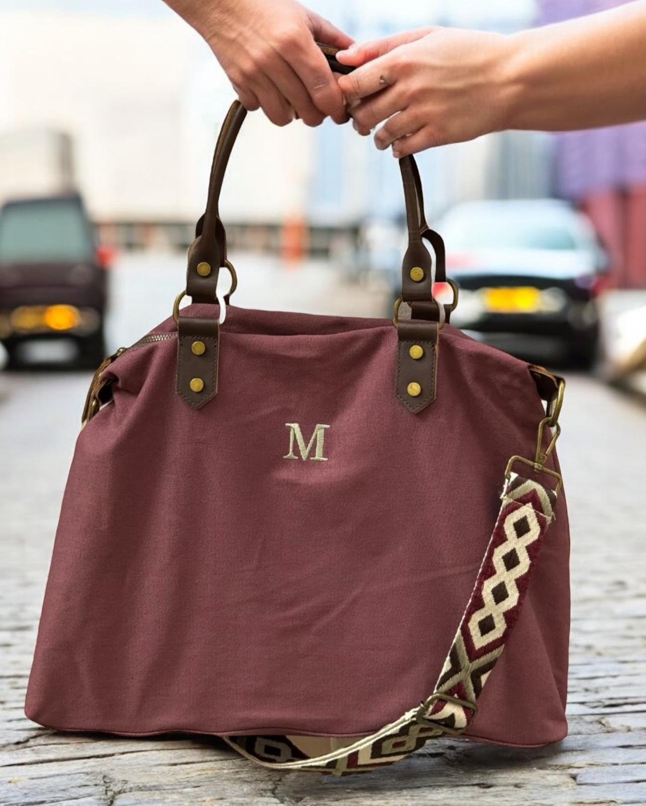 Bolso combinado loneta y piel personalizado - Color gris claro