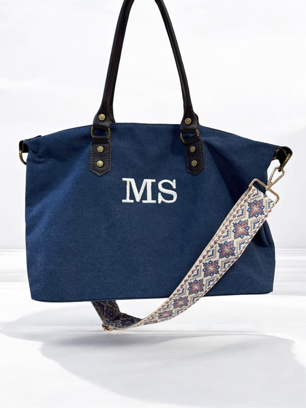 Bolso combinado loneta y piel personalizado - Color gris claro