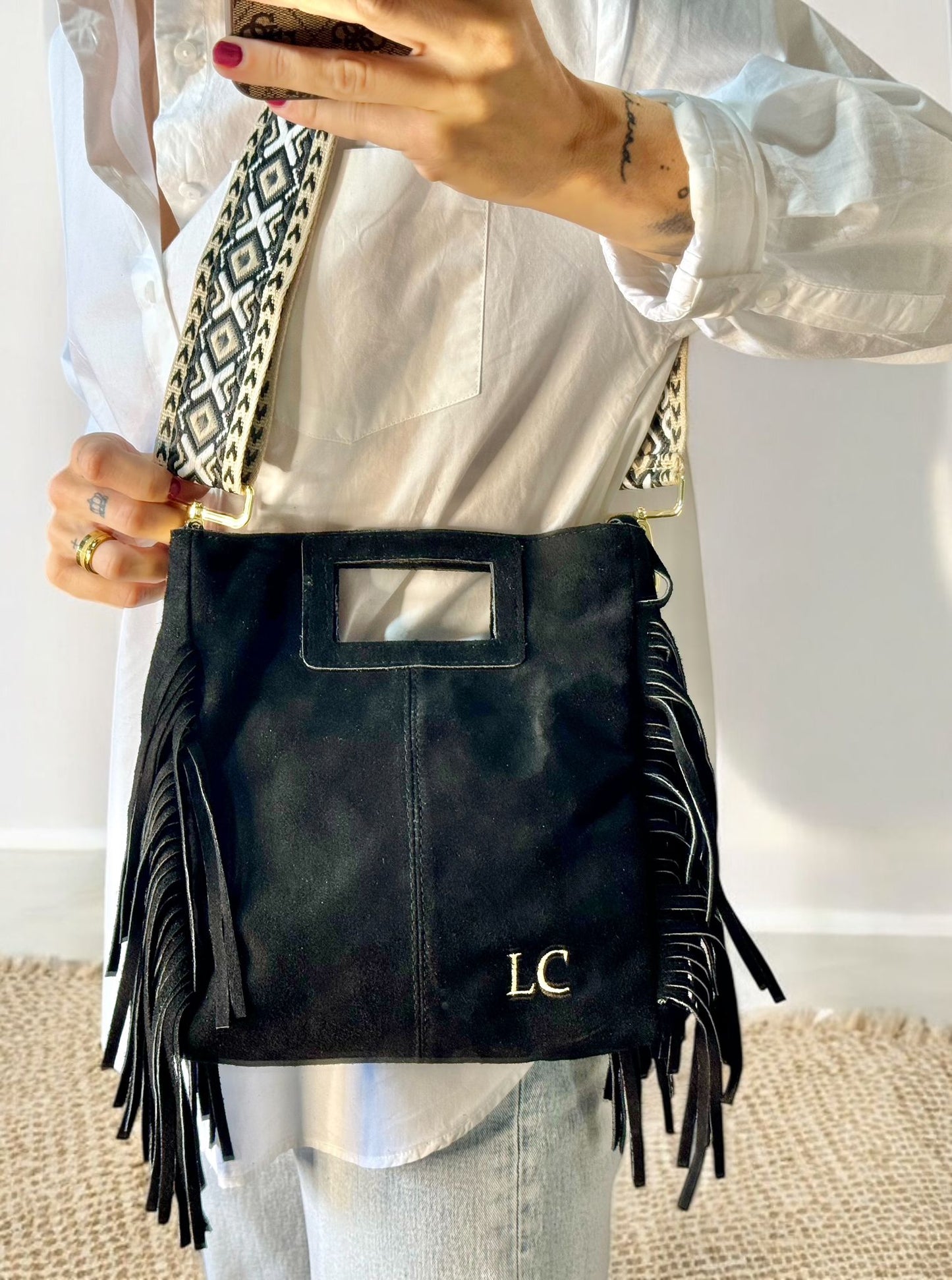 BOLSO FLECOS PIEL BLACK